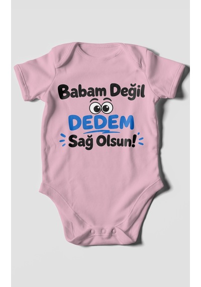 Morivokids Babam Değil Dedem Sağolsun Kısa Kollu Bebek Body %100 Pamuk Koyu Pembe