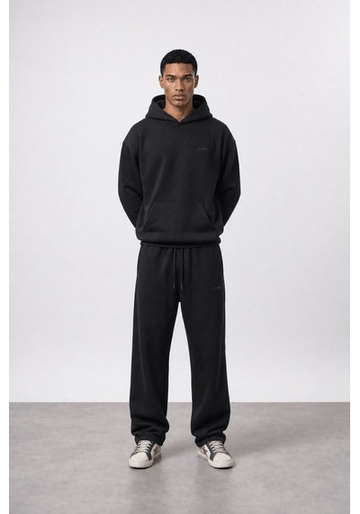 Erkek Respire Basic Oversize Hoodie Siyah
