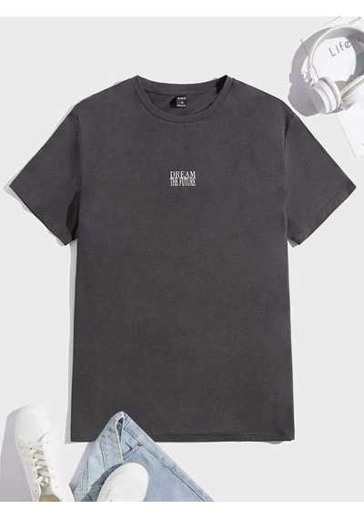 Füme Oversize Dream Baskılı T-shirt - Oversize Baskılı Füme