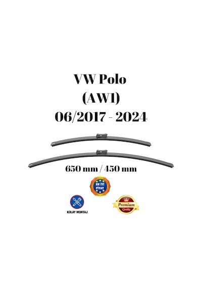Vw Polo Aw1 2017 2018 2019 2020 2021 2022 2023 2024 Uyumlu Ön Cam Muz Tipi Silecek Süpürgesi Seti 650/450mm Silbak