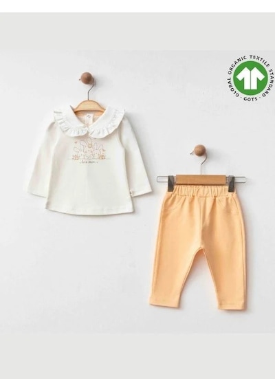 Zekids Kız Bebek Bebe Yaka Tavşan Baskılı Organik Eşofman Takım-15491 SOMON