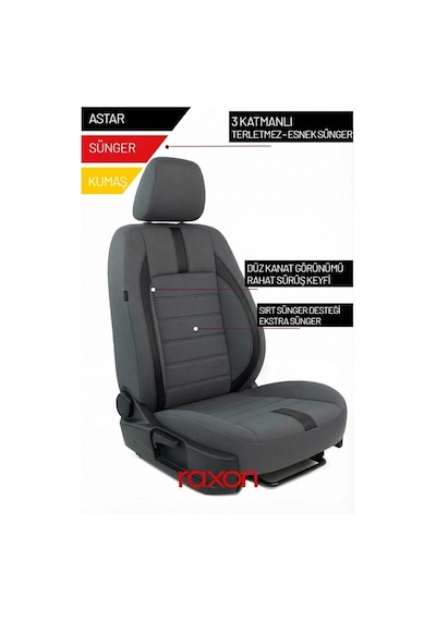 Fiat Egea Hatchback Neptune Series 2+1 Uyumlu Tay Tüyü Oto Koltuk Kılıfı - Premium Şık Ve Konforlu Tasarım Açık Gri