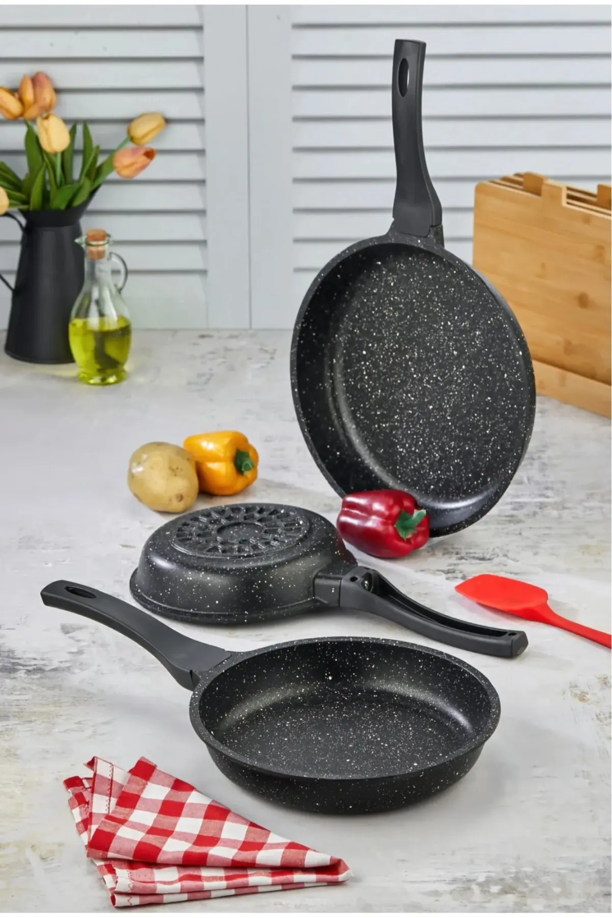 3'lü Döküm Tava Seti Siyah 20-24-28 Cm 001 Siyah