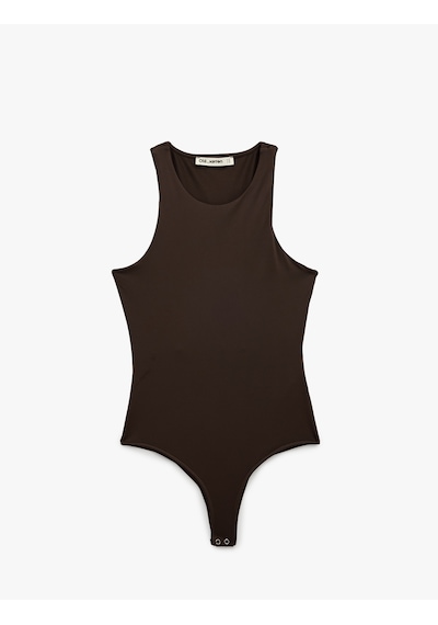 Koton Bisiklet Yaka Kolsuz Slim Fit Çıtçıtlı Body Kahverengi 6sal30206ık Kahve