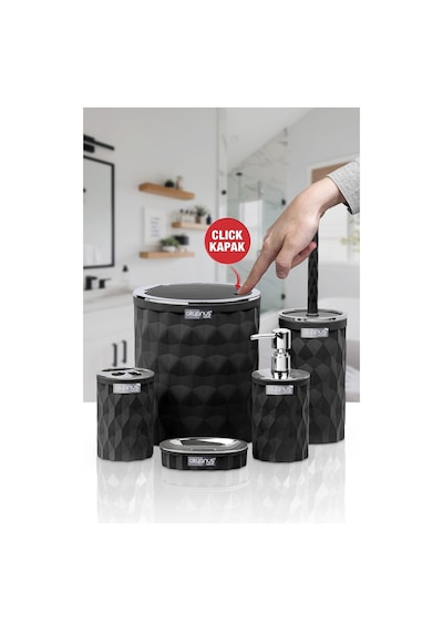 Okyanus Home Diamond Siyah Kromlu Click Kapak Banyo Seti 5'li Siyah