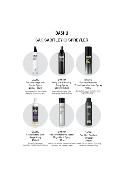 Hızlı Kuruyan, Ultra Güçlü Saç Şekillendirici Sprey Dashu For Men Mega Hold Super Spray 250 Ml