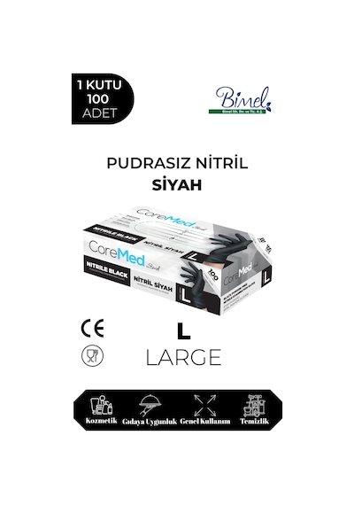 Nitril Pudrasız Siyah Muayene Eldiveni Large 100 Adet