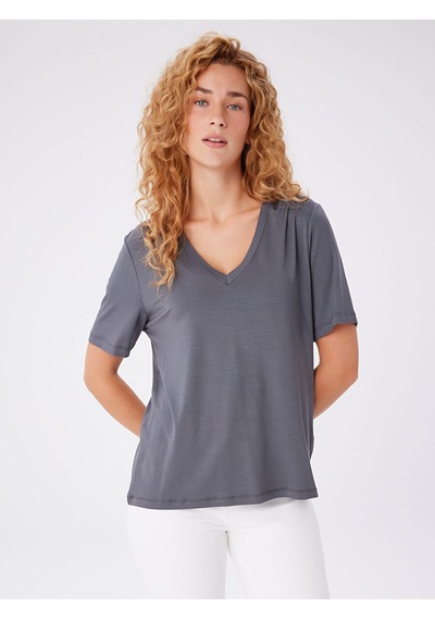 Faik Sönmez V Yaka Kısa Kol T-shirt W27tsh001 Bw27tsh00112 Gri