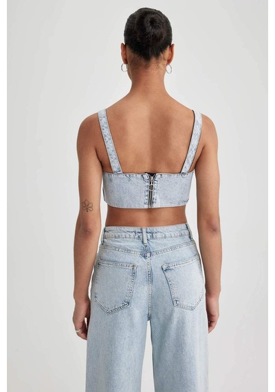 Defacto Jean %100 Pamuk Crop Bluz A8524AX23HSNM39
