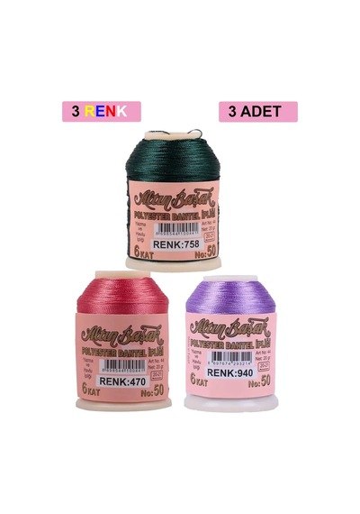 Jenerik 3 Adet Altınbaşak Oya Ve Dantel İpi 20 Gr - Royaleks - No: 470 - 940 - 758