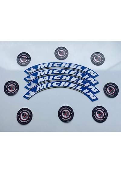 Yeni Model Michelin Mavi Beyaz Büyük Boy 3.2 Cm Lastik Yazısı Etiket Beyaz Yanak 4 Adet