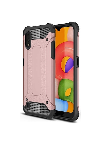 Kilifone - Samsung Uyumlu Galaxy A01 - Kılıf Çift Katman Zırh Tank Crash Military Kapak - Rose Gold