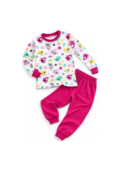 Novalisse Kız Çocuk Premium Penye Koala Desenli Uzun Kollu Pijama Takımı 2-11 Yaş - Fuşya Çoklu Renk