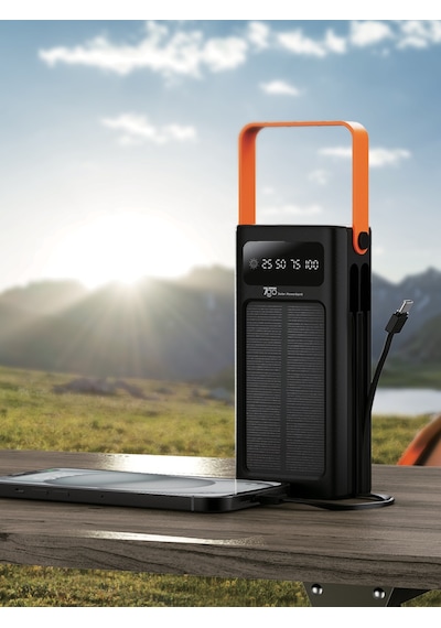 7go Gpw-03 30.000mah Solar Powerbank 4xusb-a, Qualcomm 3.0 Hızlı Şarj, Dahili Lightning & Usb-c Ka Siyah