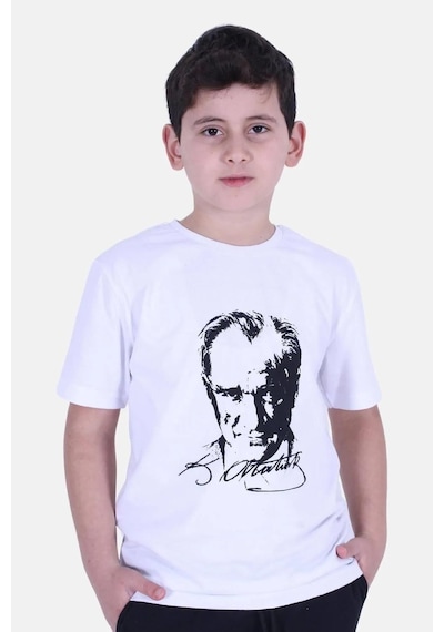 Dode Flora Çocuk Atatürk Portre Baskılı İmzalı Tişört Kırmızı
