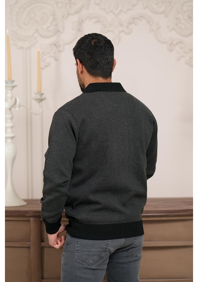 Woolen World Polo Yaka Fermuar Kapamalı Klasik Kesim Astarlı Desenli Çelik Örgü Hırka Antrasit Woolen World Polo Yaka Fermuar Kapamalı Klasik Kesim Astarlı Desenli Çelik Örgü Hırka Antrasit