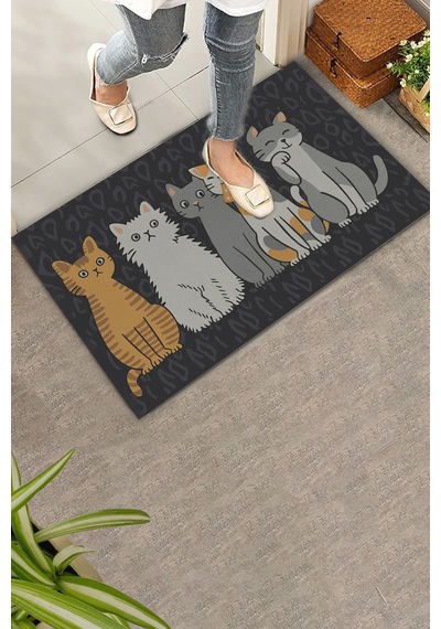 Valerine Life Kedi Konseyi Pati Kardeşliği Siyah Renk Welcome Hoş Geldiniz Kapı Önü Paspası 45x70cm Kahverengi