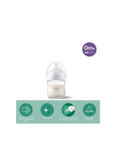Philips Avent Natural Response Doğal Tepkili Cam Biberon, 2'li Set, 120ml + 240ml, 0+ Ay Ve 1+ Ay