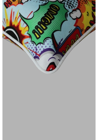 Kırlent Kılıfı 2'li Pop Art Ve Figür Desenli 45x45 Raşel Örme Kadife Çift Taraflı Dijital Baskı Beyaz Biyeli Çok Renkli