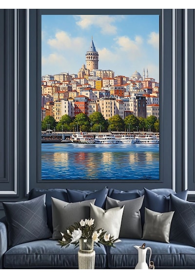 Galata Kulesi Ve İstanbul Panoraması Dekoratif Kanvas - Mdf Ahşap Tablo