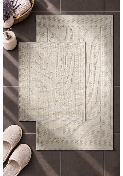 Sakura Sk010a Doğal Pamuk 2'li Banyo Paspas Seti 60x100 60x50cm Kaymaz Taban Makinada Yıkanabilir Krem-bej