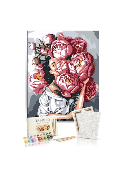 Sayılarla Boyama Seti 40 x 50 CM Tuval Şasesine Gerili Çiçekli Kadın
