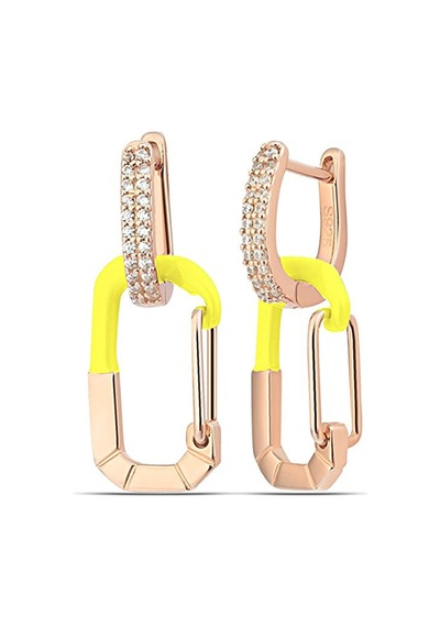 925 Ayar Sarı Çengel Model Taşlı Gümüş Kadın Küpe UVPS102453
