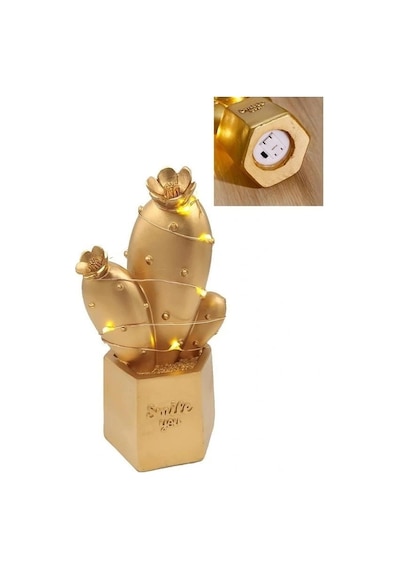 Durukar Led Işıklı Sevimli Kaktüs Dekoratif Masa Lambası Mini Biblo Gece Lambası Gold Çok Renkli