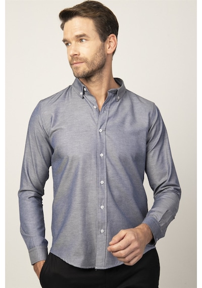 Tudors Slim Fit Dar Kesim Oxford Spor Erkek Gömlek-21477 Lacivert