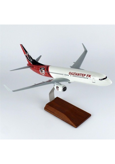 Thy017 1/100 Ölçek, Thy Gaziantep Spor Logolu B737-800 Yolcu Uçağı, Sergilemeye Hazır Ahşap Standlı Model-56271