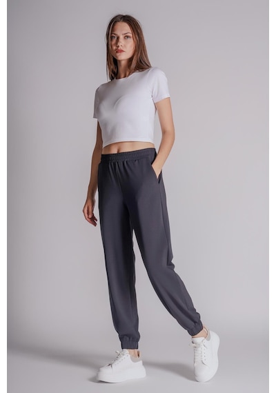 Braccas Kadın Yandan Cepli Beli Ve Paçası Lastikli Relaxed Fit Jogger Pantolon Lacivert Lacivert