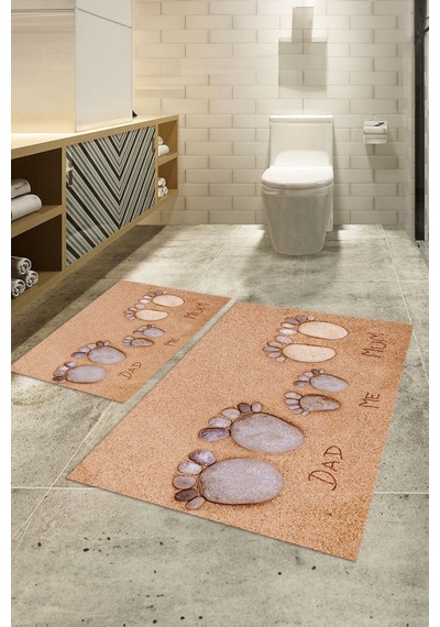 Buççin Online Mağaza 3d Dijital Baskılı Kaymaz Taban Yıkanabilir İkili Banyo Takımı Klozet Takımı Polyester Kahverengi Çok Renkli