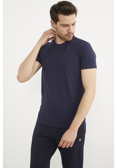 Sıfır Yaka Basic Tişört - Lacivert 001