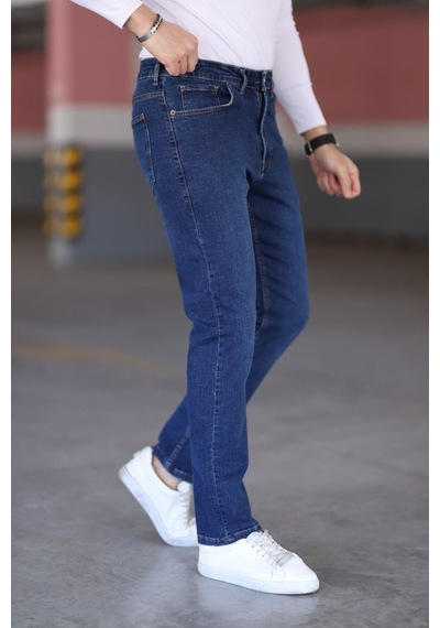 Myrab Denim Koyu Mavi Likralı Erkek Kot Pantolon - Regular Fit, Normal Bel, Kalın Kumaş Lacivert