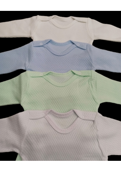 özdemirli bebe Uzun Kollu Çıtçıtlı Badi Bisiklet Yaka Body Hava Alır Kumaş Düz Renk Zıbın (4lü Paket) 0-48 Ay Arası