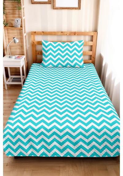 Turkuaz Zigzag Geometrik Genç Odası Tek Kişilik Pike Takımı-modern 160x220 Cm Kapitone Yatak Örtüsü Ayazlı Bahçe Kokusu