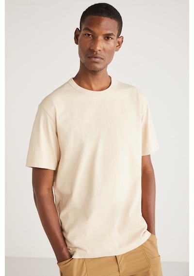 Grımelange Astons Erkek Relaxed %100 Organik Pamuk Kalın Süprem Dokuma Vanilya T-shirt