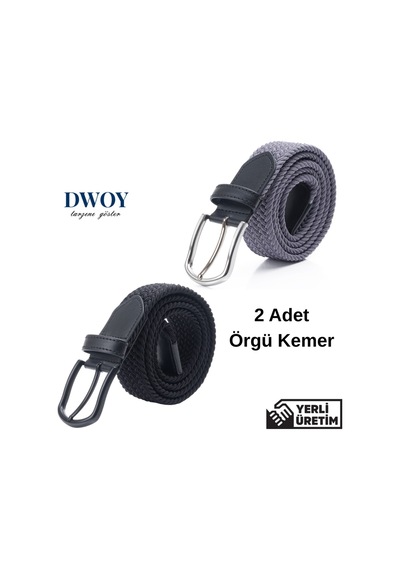 Dwoy Elastik Örgü Kemer 2'li Set-790 Gri