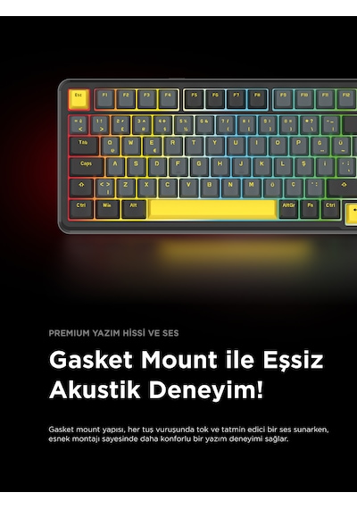 Rampage Kenpachi 75 Ekranlı 2.4g + Bt Wireless Rgb Hot Swap Gasket Oil Switch Türkçe Mekanik Oyuncu Klavyesi