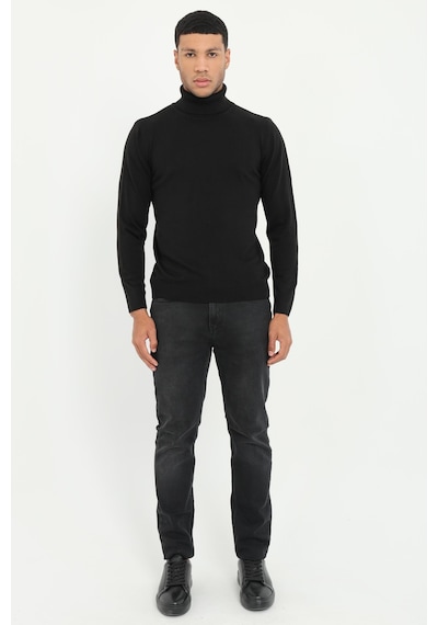 Dufy Erkek Slim Fit Yarım Balıkçı Yaka Siyah Triko-18511