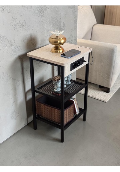Metal Gövdeli Akıllı Komodin Traverten Ahşap Tablalı Prizli Komodin Şarj İstasyonlu Ve Usb Bağlantılı Beyaz Metal Gövdeli Akıllı Komodin Traverten Ahşap Tablalı Prizli Komodin Şarj İstasyonlu Ve Usb Bağlantılı Beyaz