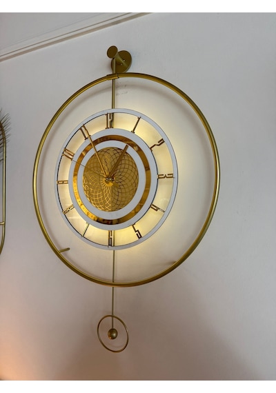 Metaquartz Aksesuar Premium Gold - Çark Pırlanta - Kırılmaz Camlı - Modern Dekoratif Metal Duvar Saati Gold
