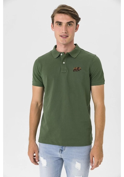 Farm Animals Polo Yaka Ayı Nakış Detaylı Erkek T-Shirt Haki