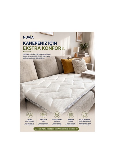 Nuvia 4 Tarafı Lastikli Kaptoneli Çift Kişilik Yatak Pedi & Şiltesi Topper