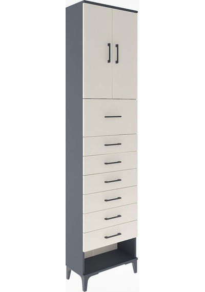 Arges Dolap 2 Raflı 7 Çekmeceli 2 Kapaklı 60x30x243 Antrasit-aytaşı Antrasit