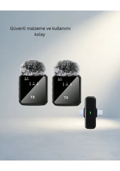 Çiftli Kablosuz Yaka Mikrofon Seti 2in1 Video Çekimleri İçin