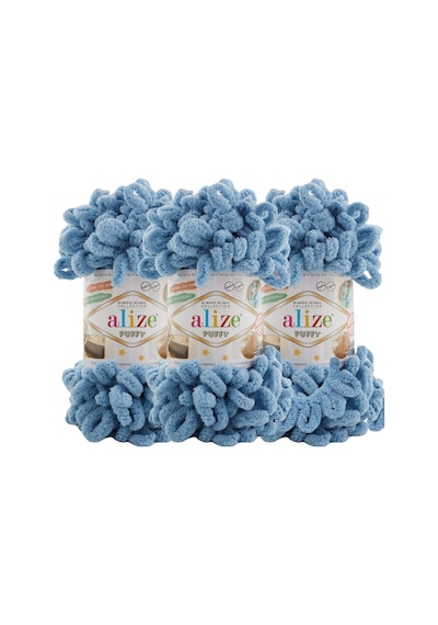 Puffy 3 Lü Paket El Örgü İpi - Şişsiz 100g X 3 Adet Renk No: 280 - Orta Mavi
