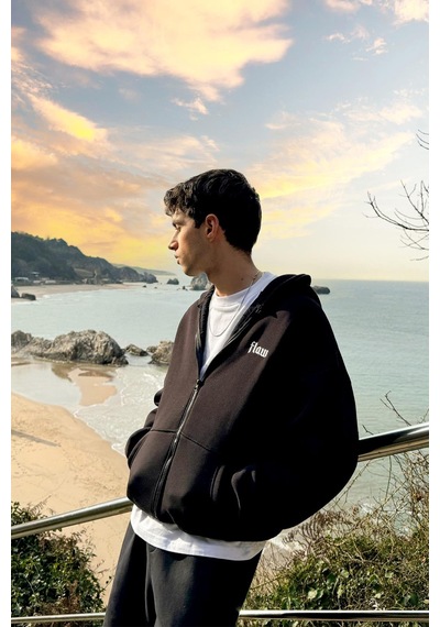 Flaw Nakışlı Zip Hoodie Siyah Siyah