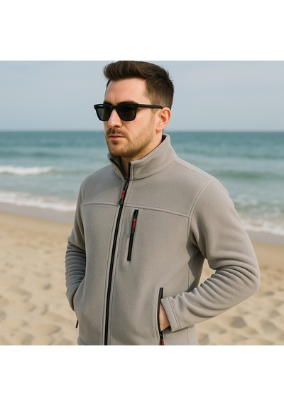 Luxıc Core Erkek Gri Fermuarlı Polar Ceket Dik Yaka Günlük Ve Outdoor Kullanım