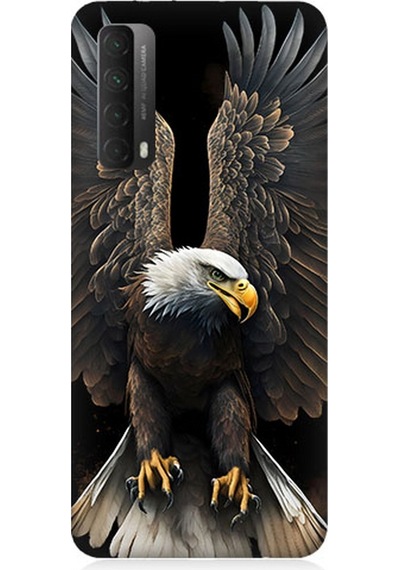 Huawei P Smart 2021 Uyumlu Silikon Kılıf Beyaz Başlı Kara Kartal